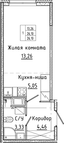 Планировка — Аквилон Янино, Студия, 26 м²