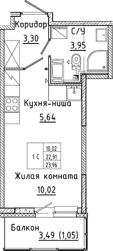 Планировка — Аквилон Янино, Студия, 23 м²