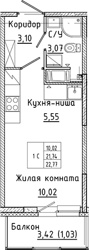 Планировка — Аквилон Янино, Студия, 22 м²