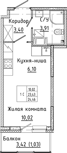Планировка — Аквилон Янино, Студия, 23 м²