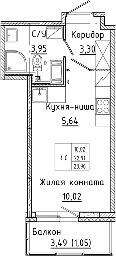 Планировка — Аквилон Янино, Студия, 23 м²