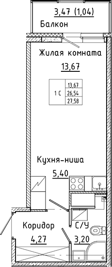 Планировка — Аквилон Янино, Студия, 27 м²