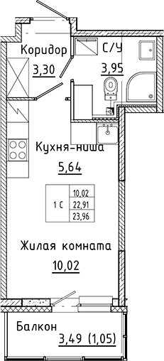 Планировка — Аквилон Янино, Студия, 23 м²