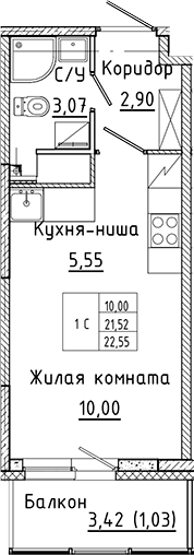 Планировка — Аквилон Янино, Студия, 22 м²