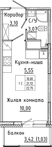 Планировка — Аквилон Янино, Студия, 22 м²
