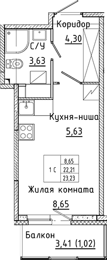 Планировка — Аквилон Янино, Студия, 22 м²