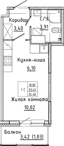Планировка — Аквилон Янино, Студия, 23 м²