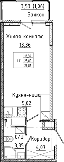 Планировка — Аквилон Янино, Студия, 26 м²