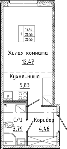 Планировка — Аквилон Янино, Студия, 27 м²