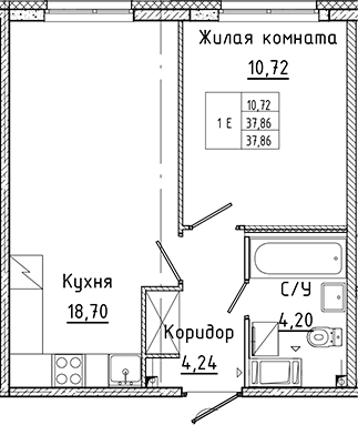 Планировка — Аквилон Янино, 2-комн., 38 м²