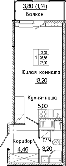 Планировка — Аквилон Янино, Студия, 26 м²