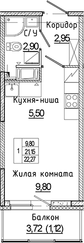 Планировка — Аквилон Янино, Студия, 21 м²