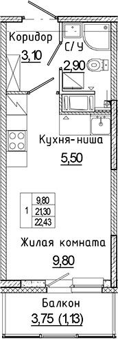 Планировка — Аквилон Янино, Студия, 21 м²