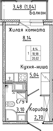 Планировка — Аквилон Янино, Студия, 19 м²