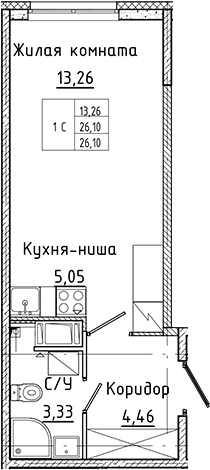 Планировка — Аквилон Янино, Студия, 26 м²