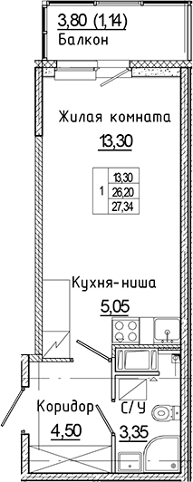 Планировка — Аквилон Янино, Студия, 26 м²