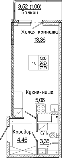 Планировка — Аквилон Янино, Студия, 26 м²