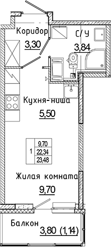 Планировка — Аквилон Янино, Студия, 22 м²