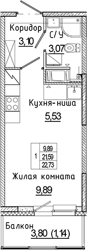 Планировка — Аквилон Янино, Студия, 22 м²