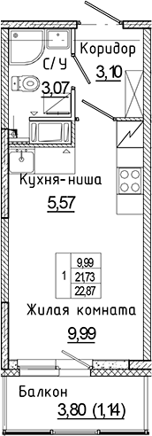Планировка — Аквилон Янино, Студия, 22 м²