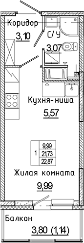 Планировка — Аквилон Янино, Студия, 22 м²
