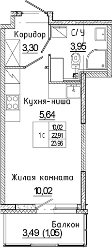 Планировка — Аквилон Янино, Студия, 23 м²