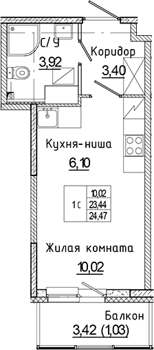 Планировка — Аквилон Янино, Студия, 23 м²
