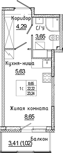 Планировка — Аквилон Янино, Студия, 22 м²