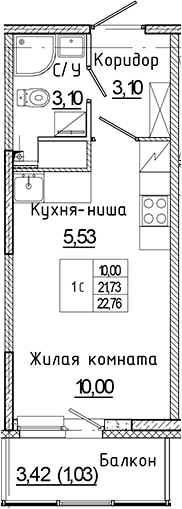 Планировка — Аквилон Янино, Студия, 22 м²