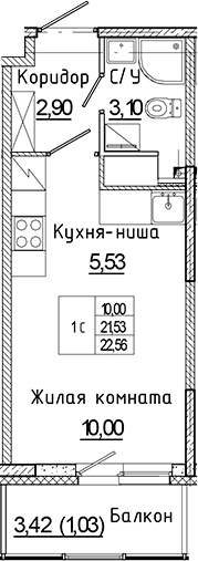 Планировка — Аквилон Янино, Студия, 22 м²