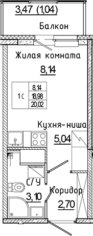 Планировка — Аквилон Янино, Студия, 19 м²
