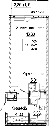 Планировка — Аквилон Янино, Студия, 26 м²
