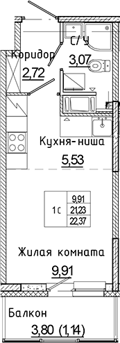 Планировка — Аквилон Янино, Студия, 21 м²