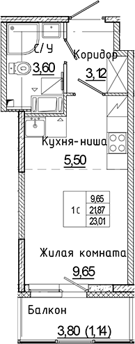 Планировка — Аквилон Янино, Студия, 22 м²