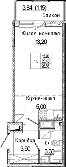 Планировка — Аквилон Янино, Студия, 25 м²