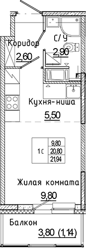 Планировка — Аквилон Янино, Студия, 21 м²