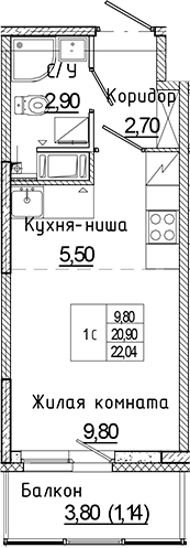 Планировка — Аквилон Янино, Студия, 21 м²