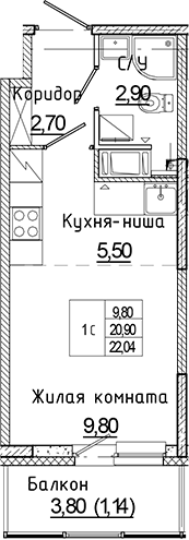Планировка — Аквилон Янино, Студия, 21 м²