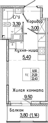 Планировка — Аквилон Янино, Студия, 21 м²