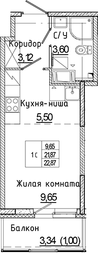 Планировка — Аквилон Янино, Студия, 22 м²