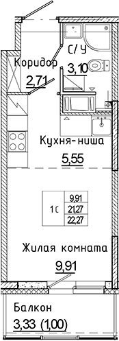 Планировка — Аквилон Янино, Студия, 21 м²