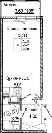 Планировка — Аквилон Янино, Студия, 26 м²