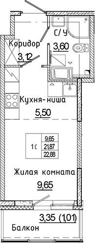Планировка — Аквилон Янино, Студия, 22 м²