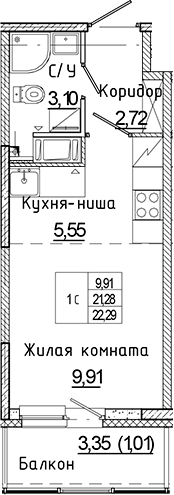Планировка — Аквилон Янино, Студия, 21 м²