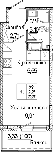 Планировка — Аквилон Янино, Студия, 21 м²