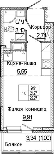 Планировка — Аквилон Янино, Студия, 21 м²