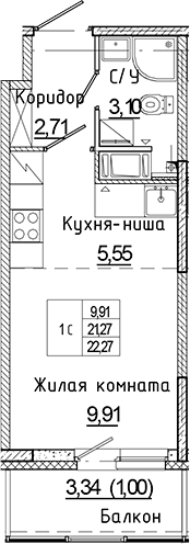 Планировка — Аквилон Янино, Студия, 21 м²