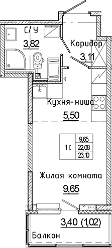 Планировка — Аквилон Янино, Студия, 22 м²