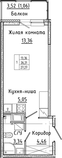 Планировка — Аквилон Янино, Студия, 26 м²