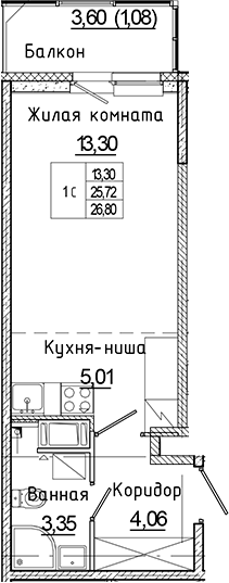 Планировка — Аквилон Янино, Студия, 26 м²